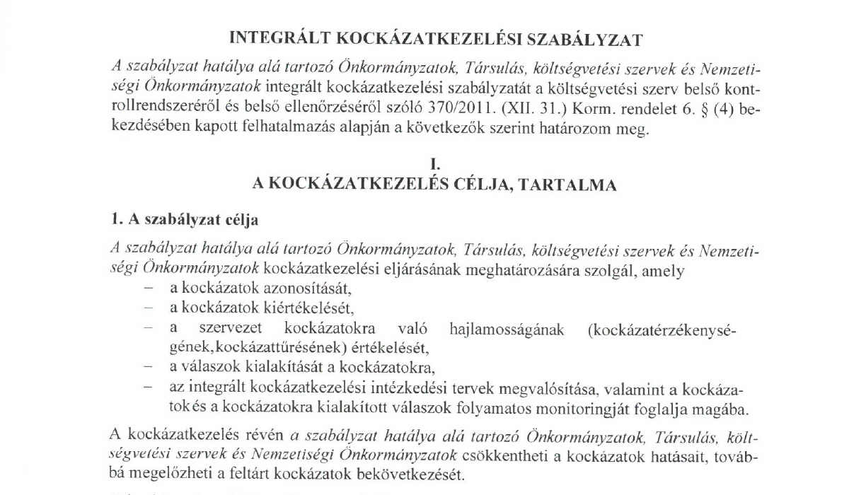 Read more about the article Szabályzatok – Integrált kockázatkezelési szabályzat