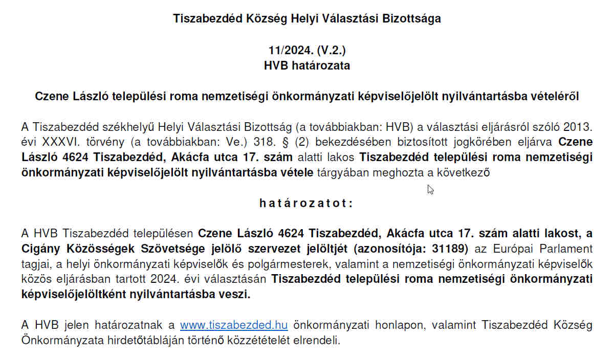 Read more about the article Czene László  nyilvántartásba vétele
