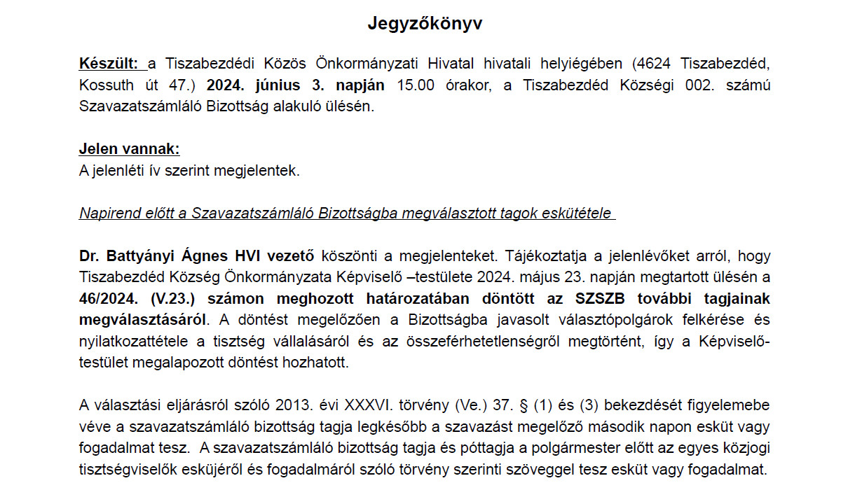 Read more about the article Jegyzőkönyv alakuló ülés 202406 SZSZB2