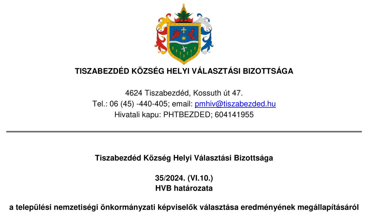 Read more about the article Nemzetiségi képviselő választás eredményéről HVB határozat