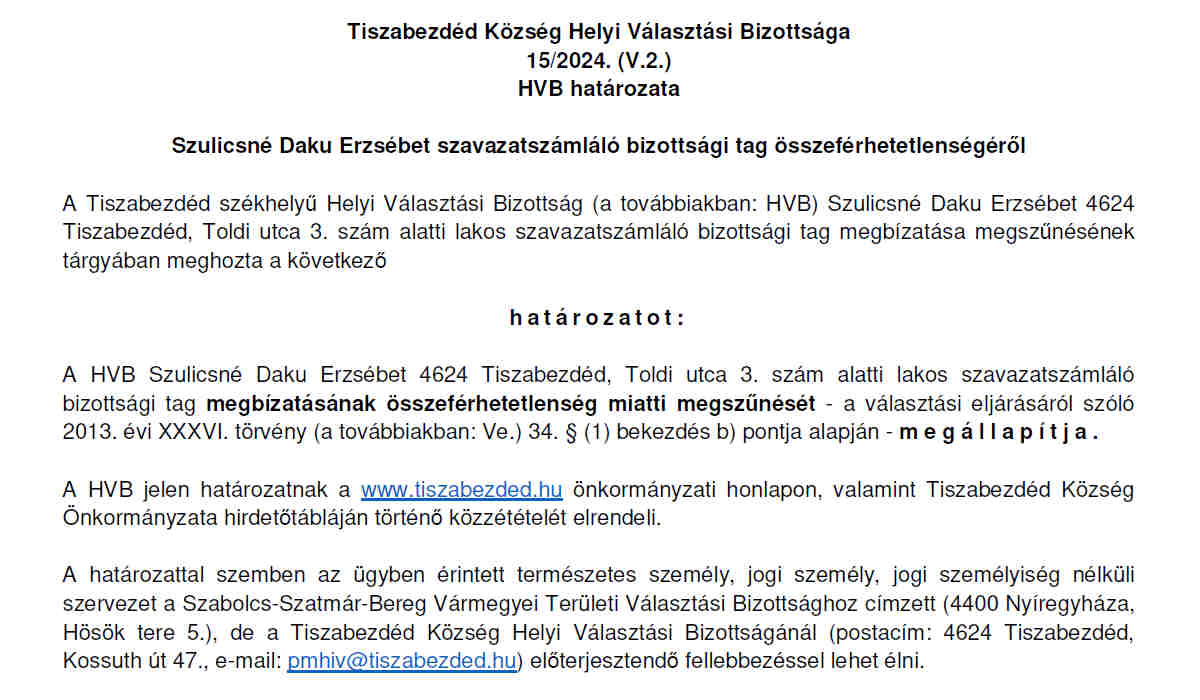 Read more about the article Szulicsné Daku Erzsébet összeférhetetlensége