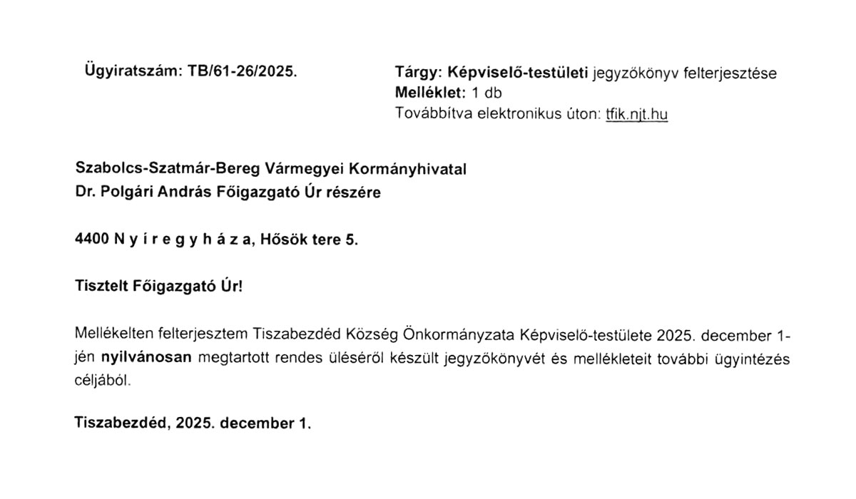 Read more about the article 2025.12.01- i Képviselő-testületi ülés – Jegyzőkönyv