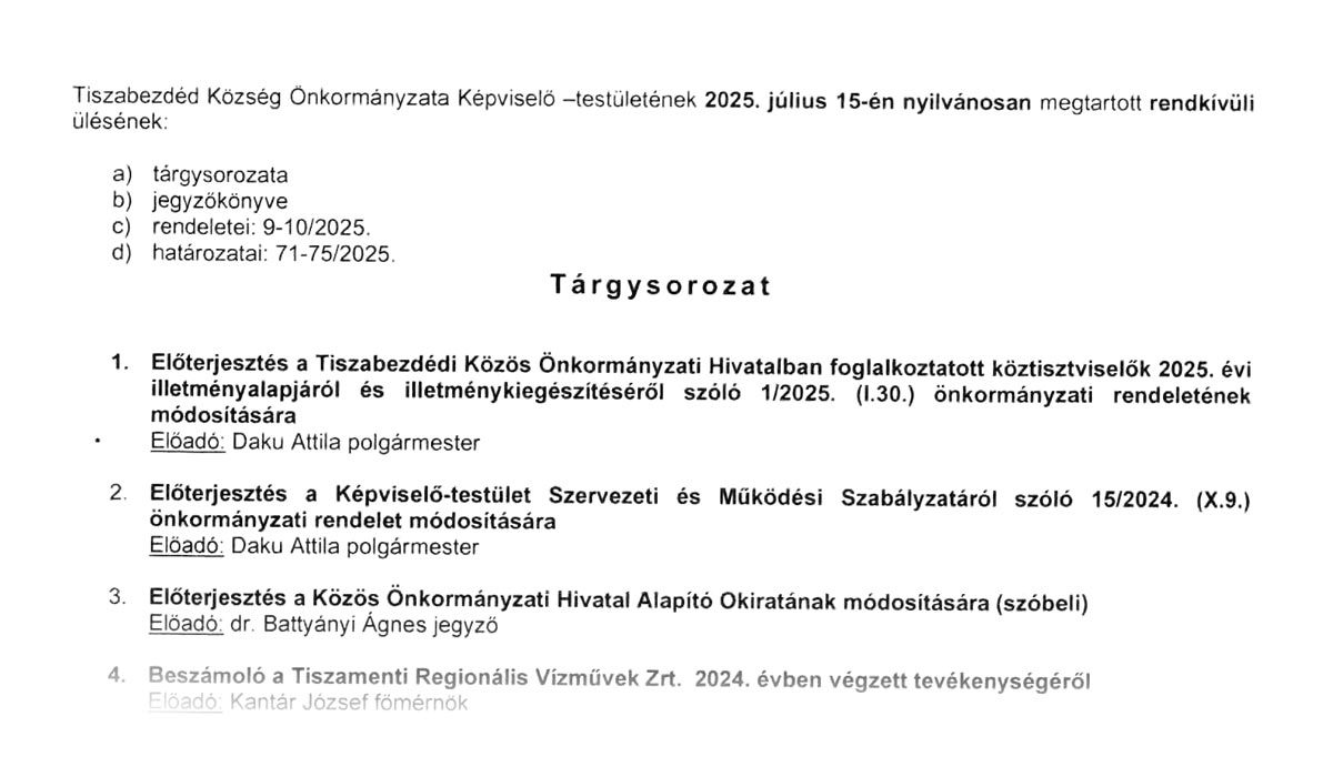Read more about the article 2025.07.15-i Rendkívüli Képviselő-testületi ülés – Jegyzőkönyv