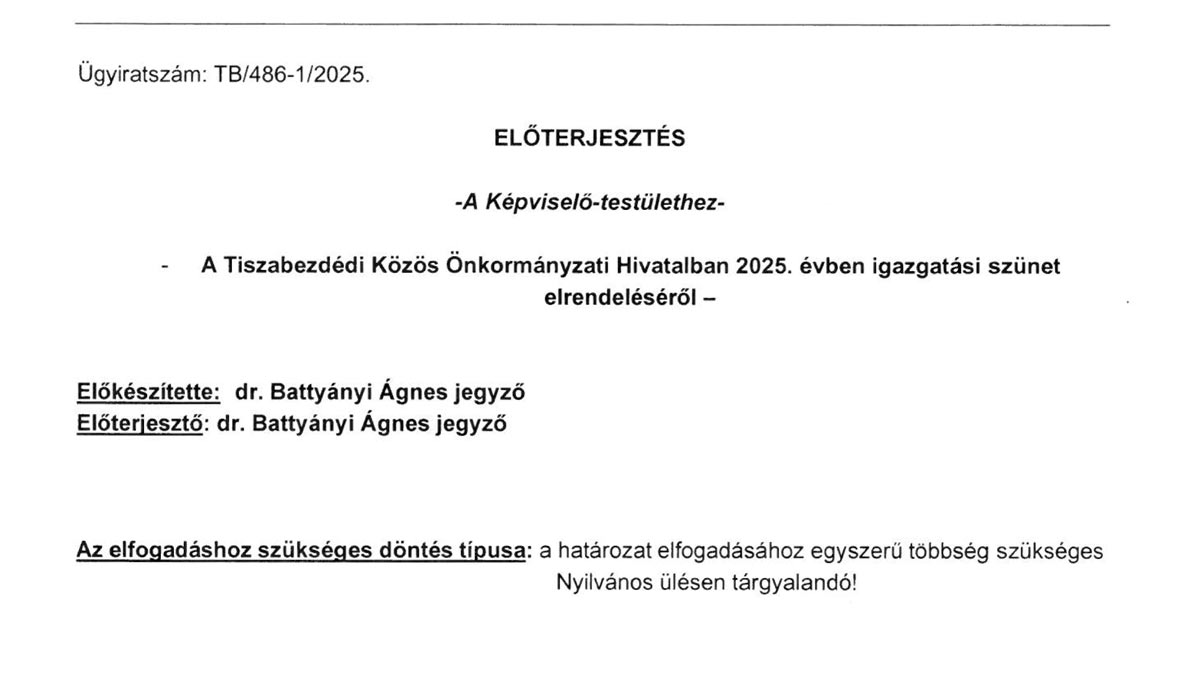 Read more about the article 2025.02.13- i Képviselő-testületi ülés – Igazgatási szünet