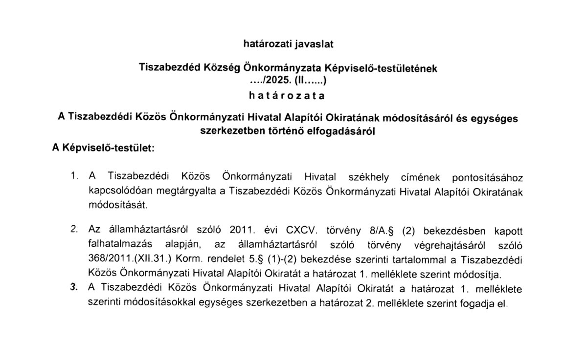 Read more about the article 2025.02.13-i Képviselő-testületi ülés – Határozati javaslat