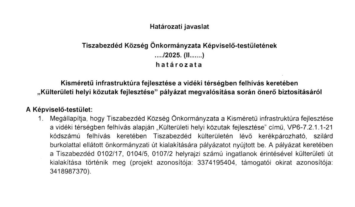 Read more about the article 2025.02.13-i Képviselő-testületi ülés – VP út építése