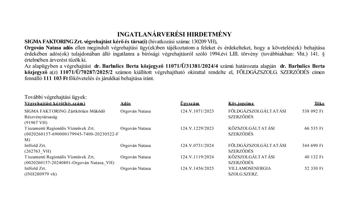 Read more about the article INGATLANÁRVERÉSI HIRDETMÉNY – 4624 Tiszabezdéd, József Attila utca 34.