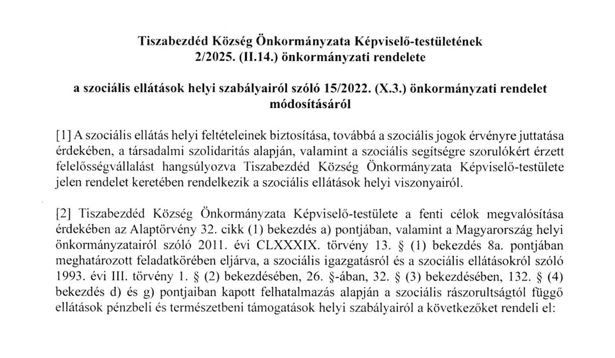 Read more about the article 2025.02.13-i Képviselő-testületi ülés – Önkormányzati rendelet