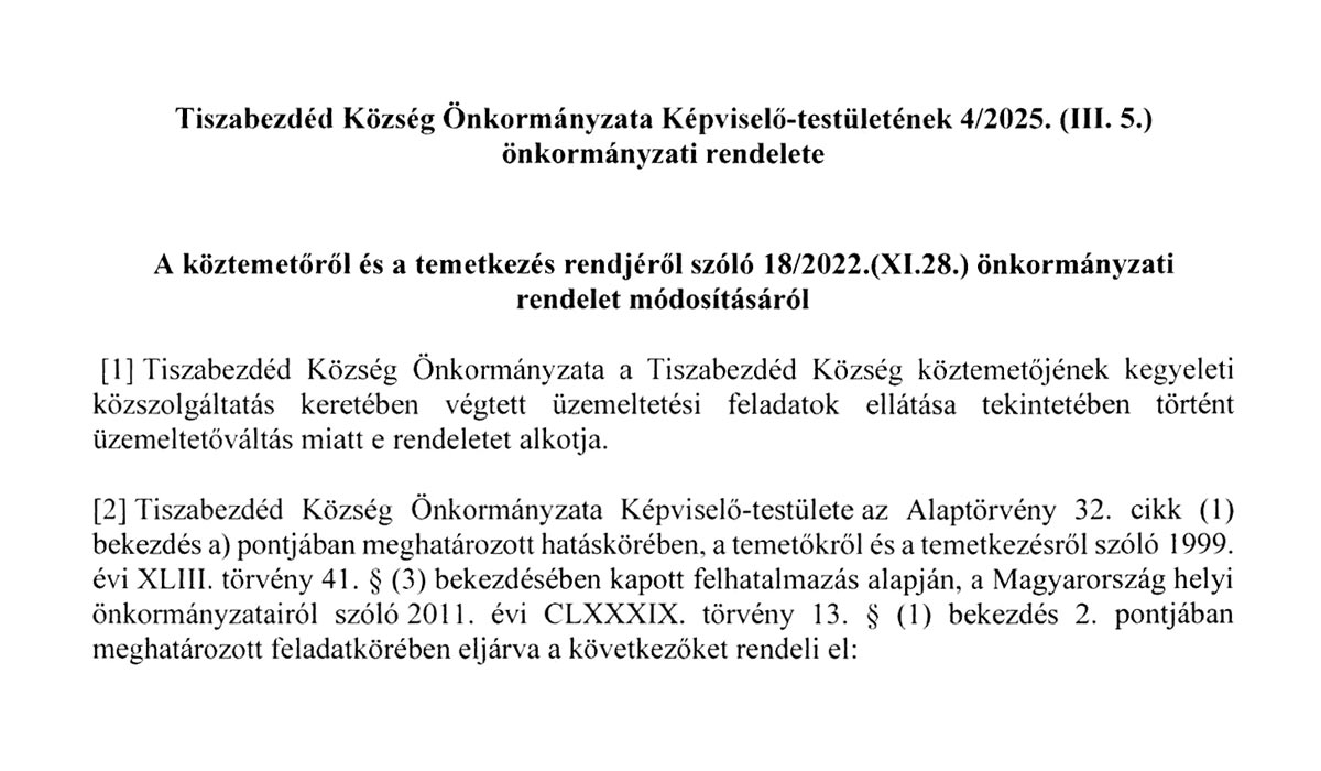 Read more about the article 2025.03.04-i Képviselő-testületi ülés – Temetőrendelet módosítása