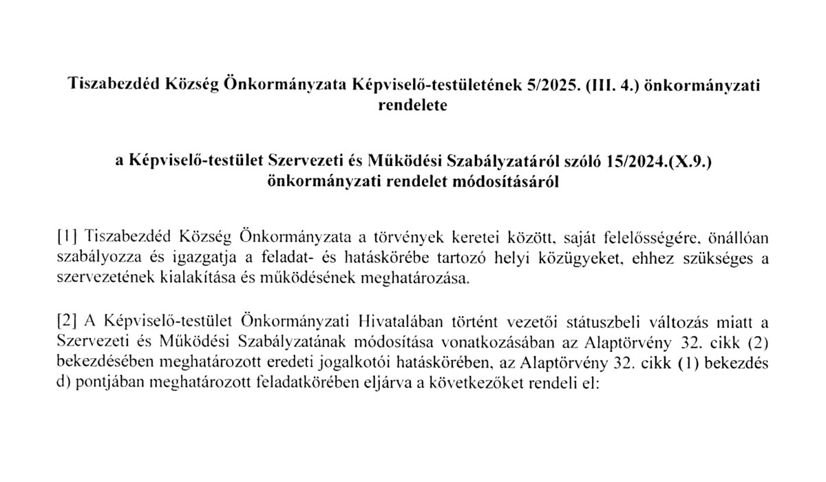 Read more about the article 2025.03.04-i Képviselő-testületi ülés – Szmsz módosítása