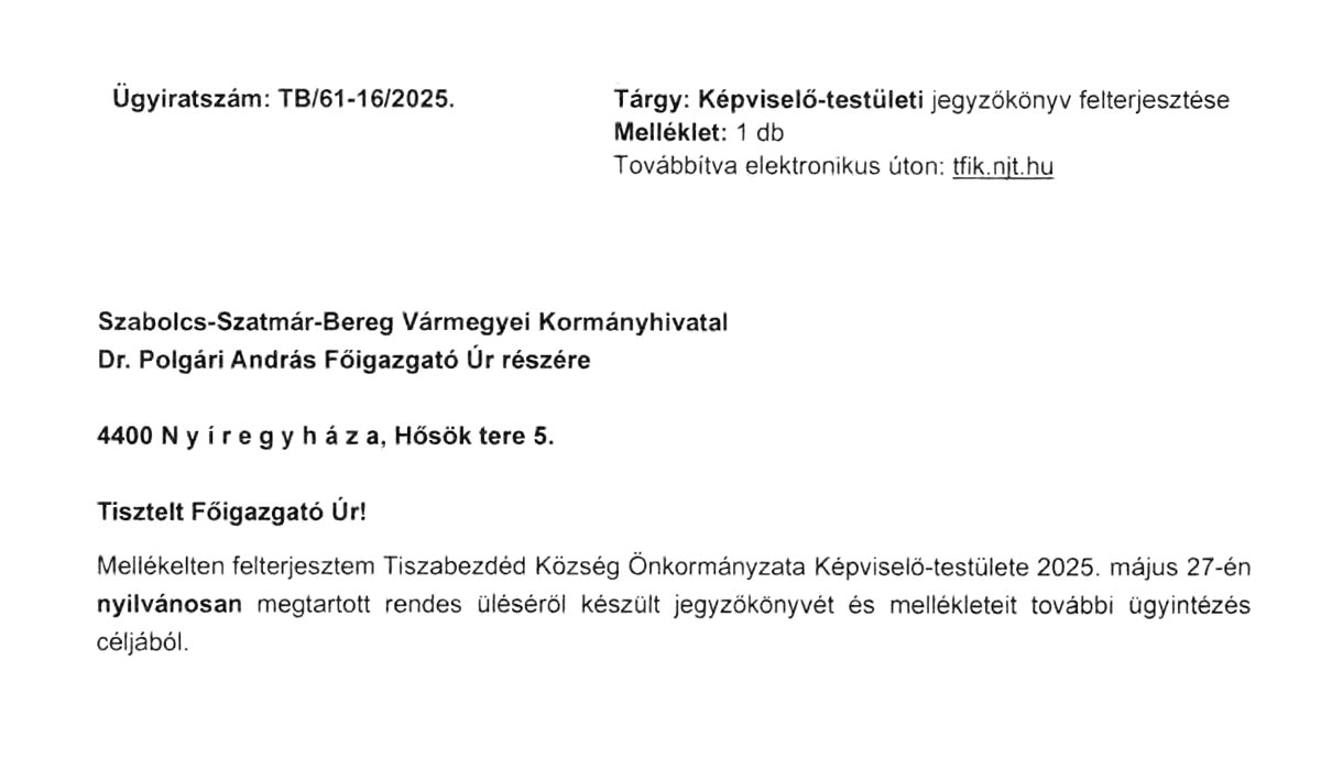 Read more about the article 2025.05.27-i Képviselő-testületi ülés – Testületi jegyzőkönyv